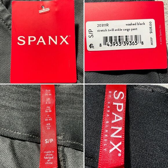 SPANX Cargo Pants Size S Black Washed Stretch Twill Ankle - Picture 4 of 11